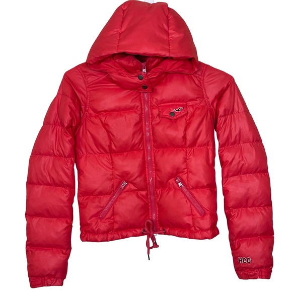 Hollister Pink Red Down Filled Quilted Puffer Jacket Coat Small Y2K Preppy - Picture 1 of 13